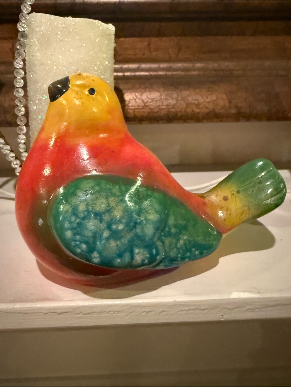 Vintage MCM California Pottery Ceramic Bird Figurine Vibrant Orange/Yellow/Green - Picture 3 of 7